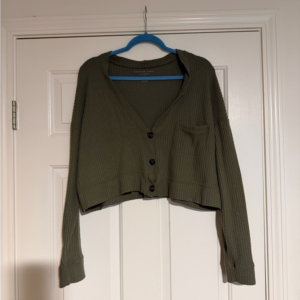 American Eagle Olive Green Waffle-Knit